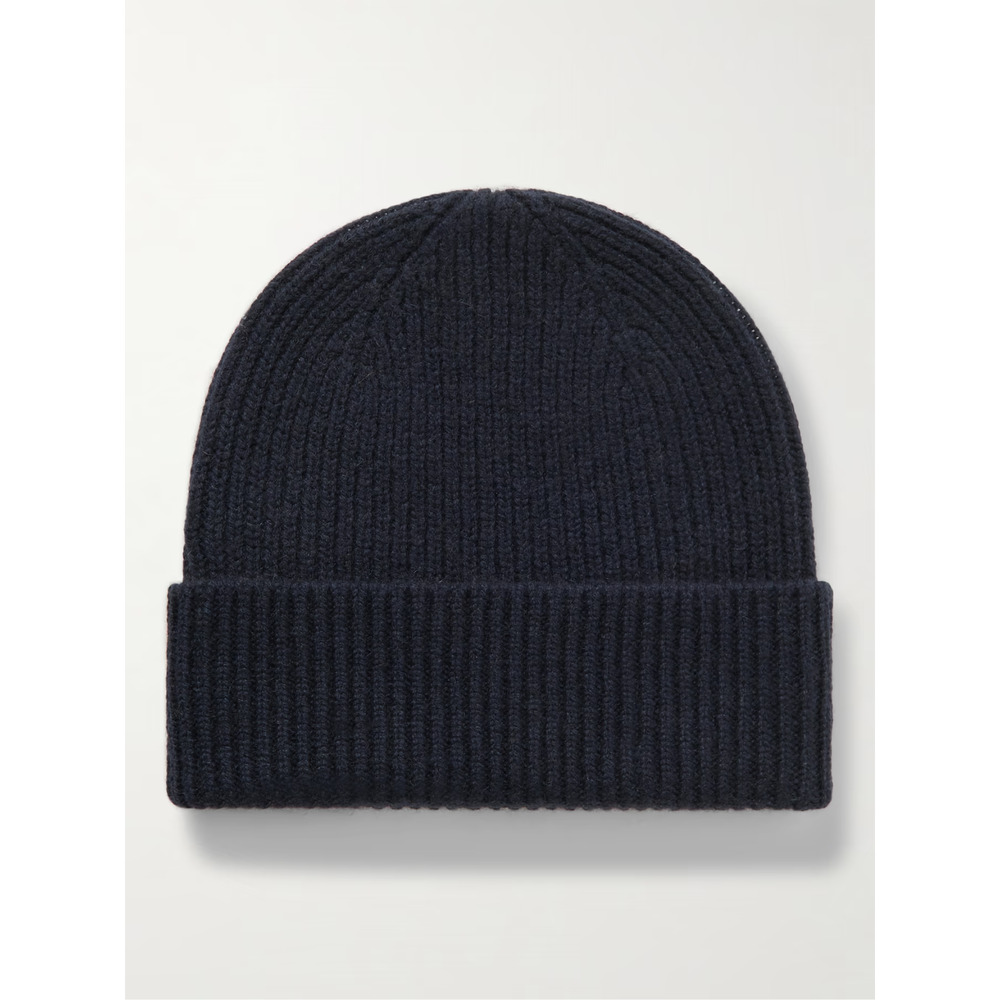 WILLIAM LOCKIE Ribbed Cashmere Beanie Navy